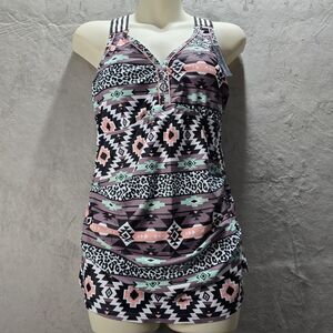 Summer Mae Swimsuit Tankini Top Size 10 Cross Elastic Shoulder Straps Wide Strap